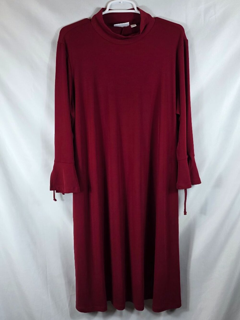 Susan Graver Shift Dress Women's Size XLP Burgundy Mock Neck 3/4 Bell Sleeves